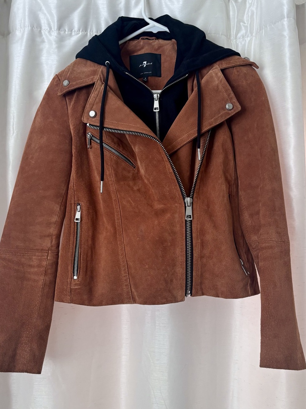 7 For All Mankind Suede Moto Jacket in Brown & Black Size Small - Picture 2 of 7